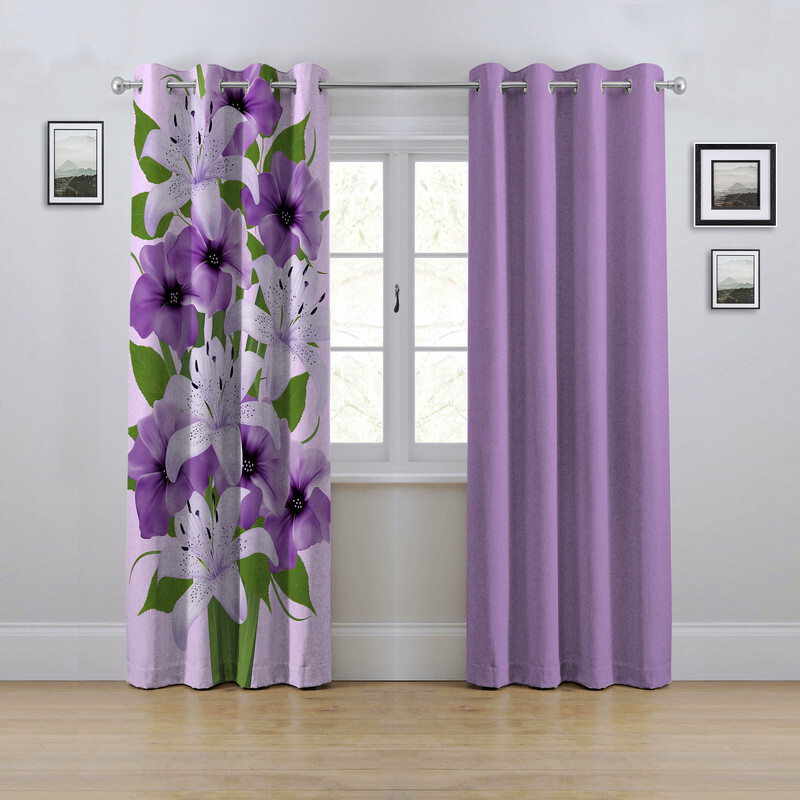پرده مدل پانچی طرح گل سایز 280x145 سانتی متر