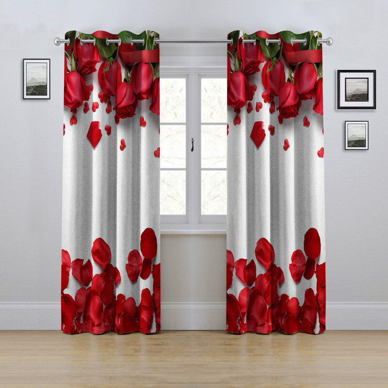 پرده مدل پانچی طرح گل رز سایز 280x145 سانتی متر