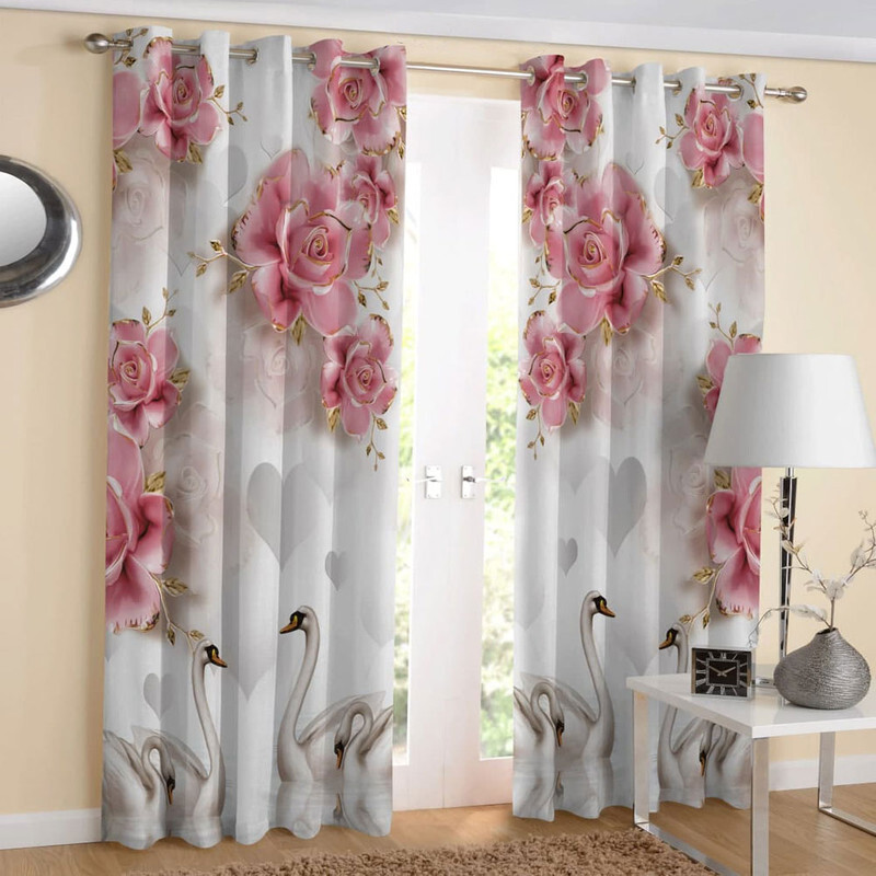 پرده مدل هازان چاپی طرح گل و قو سه بعدی  کد1506 سایز 280x140 سانتی متر