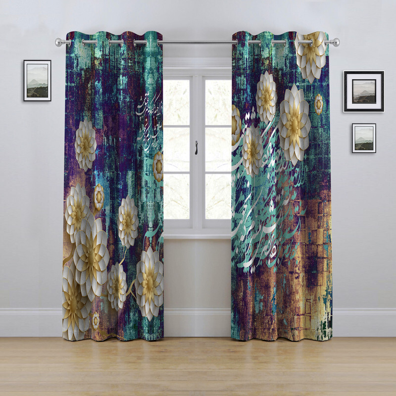 پرده مدل پانچی طرح گل و پتینه سایز 280x145 سانتی متر