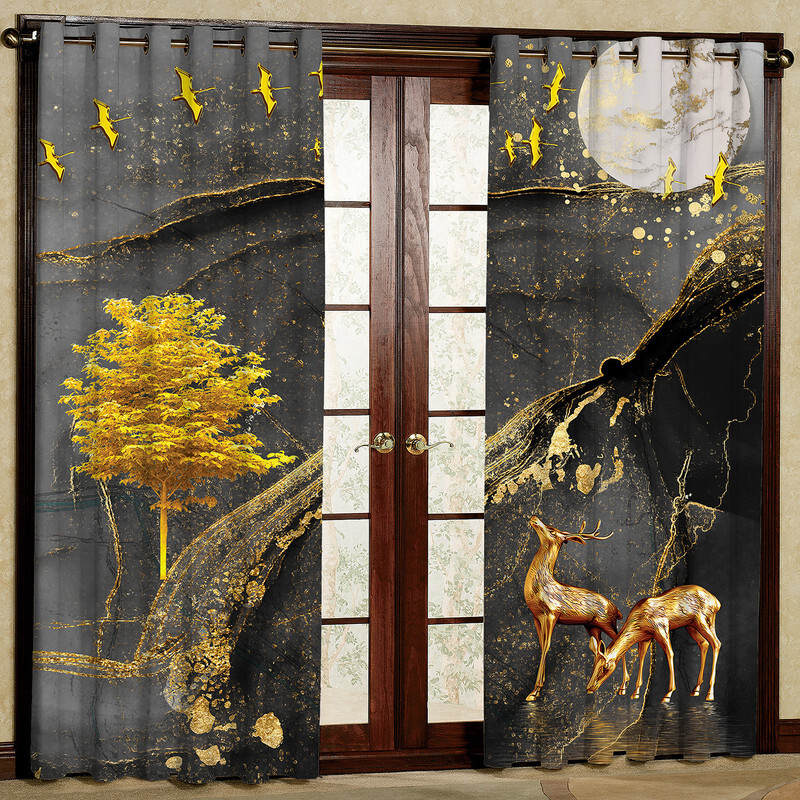 پرده مدل گوزن طلایی هازان پانچی کد 2429 m سایز 140x200 سانتی متر