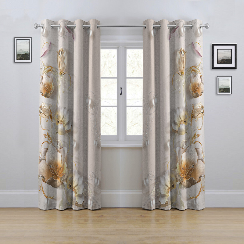 پرده مدل پانچی طرح گل سایز 280x145 سانتی متر