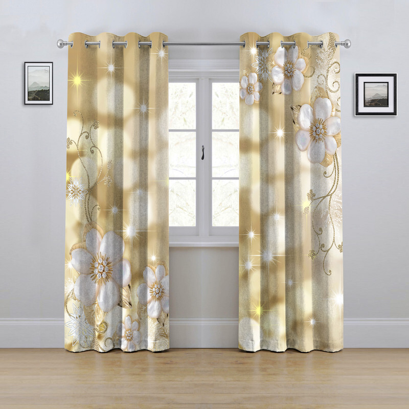 پرده مدل پانچی طرح گل و حباب سایز 280x145 سانتی متر