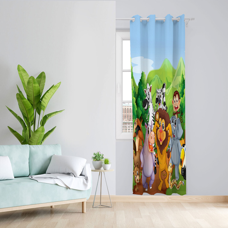 پرده مدل اتاق کودک مخمل پانچی طرح حیوانات کد 4045 سایز 140x280 سانتی متر