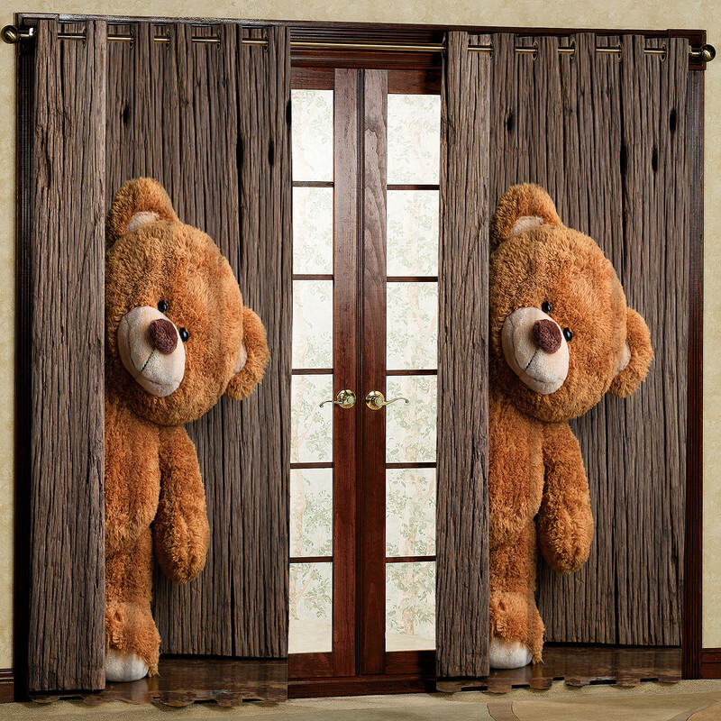 پرده مدل مخمل پانچی طرح کودک خرس کد 1331T2 سایز 200x140 سانتی متر