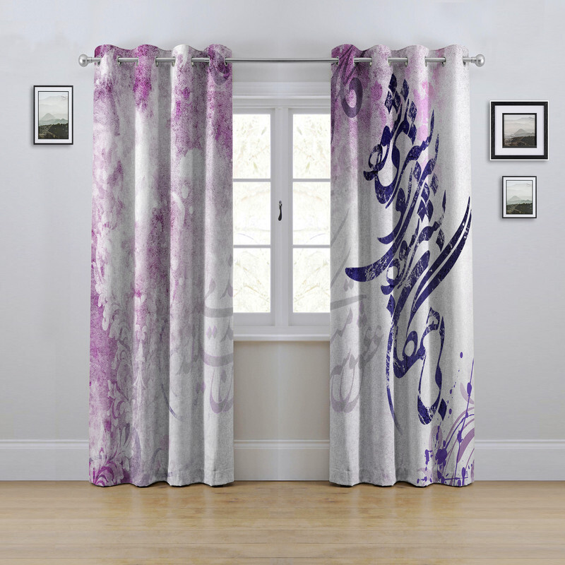 پرده مدل پانچی طرح نقاشی خط سایز 280x145 سانتی متر