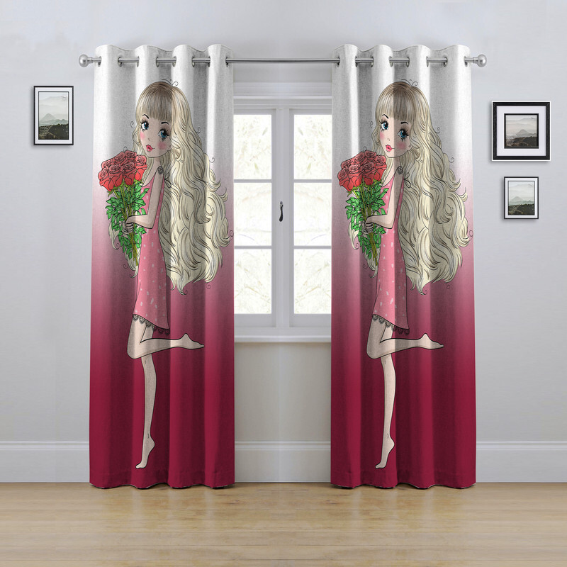 پرده مدل پانچی طرح دختر سایز 280x145 سانتی متر