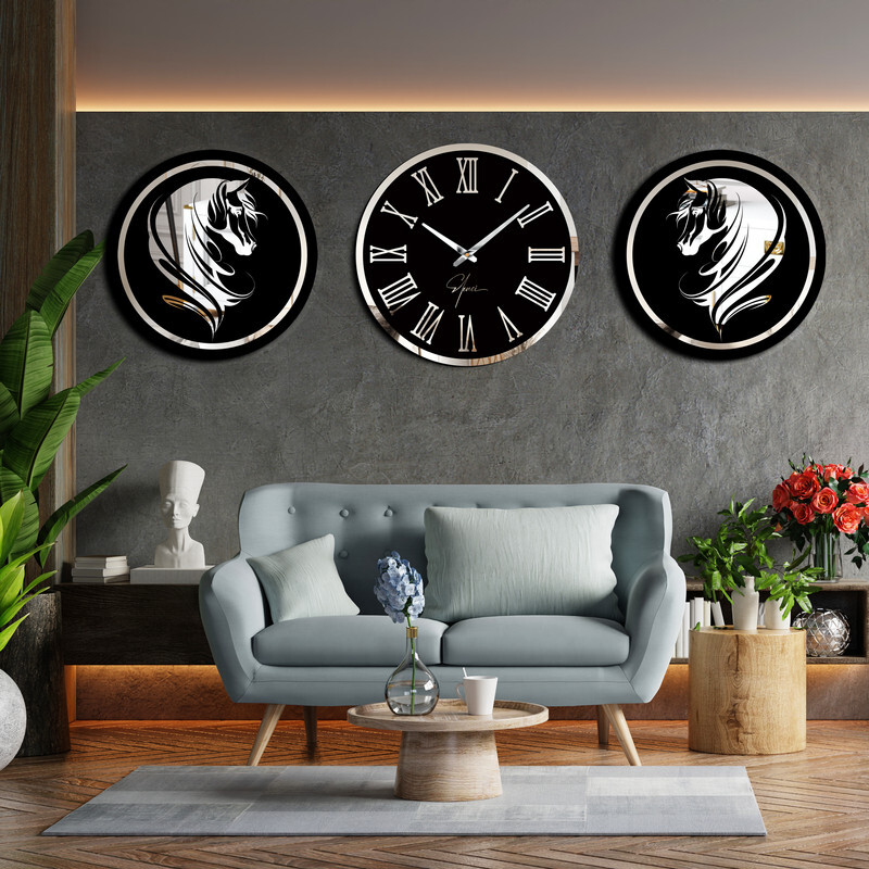 ساعت دیواری مدل اسب به همراه تابلو