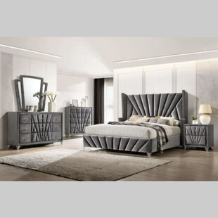 تخت خواب دو نفره مدل J900 سایز 160×200 سانتی متر به همراه میزآرایش و عسلی و آینه و پاتختی و دراور