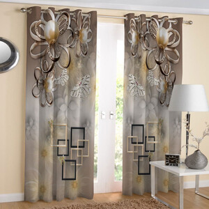 پرده هازان مدل چاپی طرح گل سه بعدی کد 1585 سایز 280x140 سانتی متر