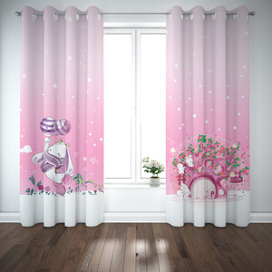 پرده مدل اتاق کودک طرح دخترانه خرگوش پرنده سایز 140x280 سانتی متر