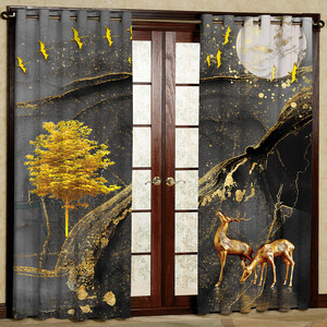 پرده مدل گوزن طلایی هازان پانچی کد 2429 m سایز 140x200 سانتی متر