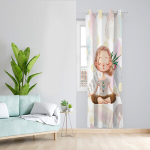 پرده طرح کودک یوگا مدل مخمل پانچی کد L 1169L Z سایز 140x200 سانتی متر