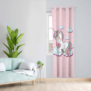 پرده طرح یونیکورن مدل مخمل پانچی کد 5411 z سایز 140x200 سانتی متر