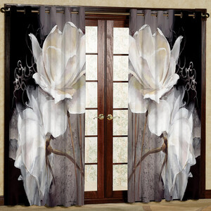 پرده مدل گل سفید هازان پانچی کد 1165 سایز 140x200 سانتی متر