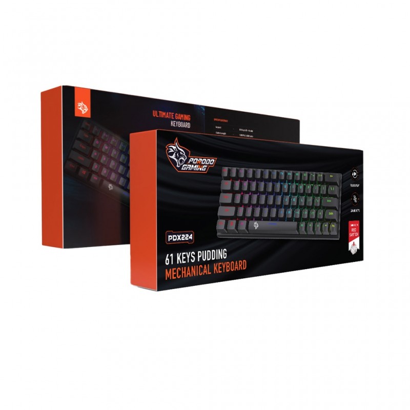 کیبورد مکانیکال گیمینگ پرودو مدل Porodo Gaming 61 Keys Pudding Mechanical Keyboard PDX224