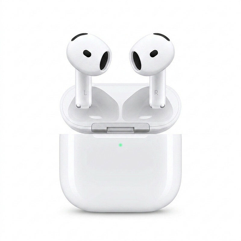 هدفون بلوتوثی اپل مدل AirPods 4 فاقد قابلیت نویز کنسلینگ، درگاه شارژ USB Type-C، شارژ بی سیم، با قابلیت اتصال به چند دستگاه، پشتیبانی از فرمان لمسی، نشانگر LED، پشتیبانی از دستیار صوتی، مقاوم در برابر آب