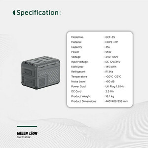 یخچال فریزر خودرو گرین لاین مدل GCF-35 ظرفیت 35 لیتر