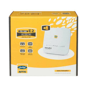مودم سیم‌کارتی 4G ایرانسل مدل FDi40 E2 با سرعت دانلود 150 مگابیت بر ثانیه، پشتیبانی همزمان 32 کاربر، 4 پورت LAN، آنتن 5dBi و کلید اتصال سریع WPS