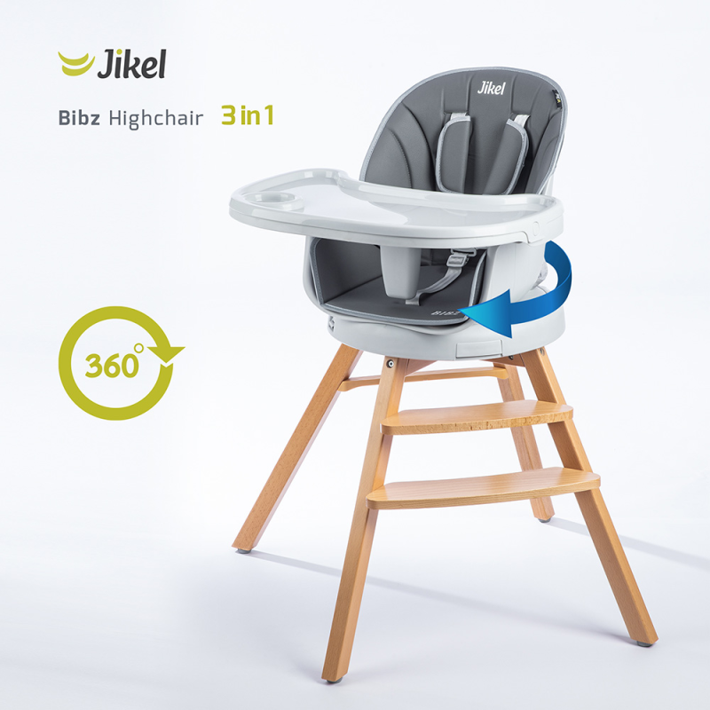 صندلی غذای چرخشی 360 درجه جیکل مدل بیبز Bibz 360 Rotating Wooden -Gray