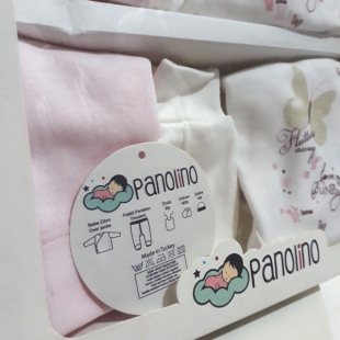 ست ۵ تکه بیمارستانی نوزاد برند Panolino مدل پروانه ای صورتی