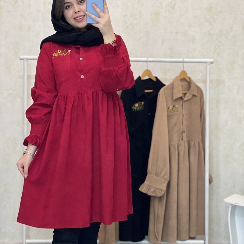 پیراهن مخمل زمستانه مدل پرگل کد 77650