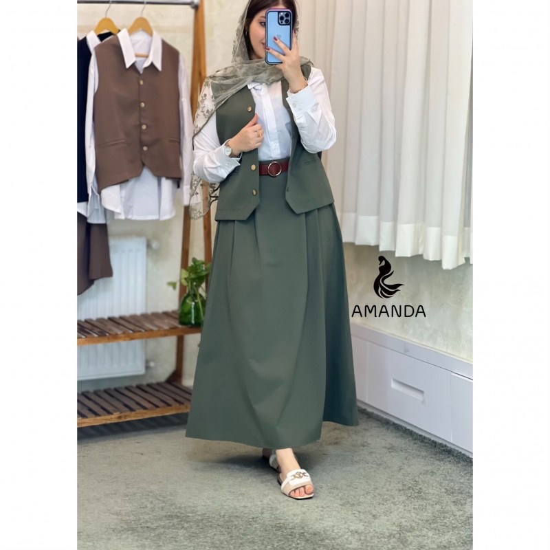 ست اقتصادی سه تیکه (شومیز دامن جلیقه) مدل موکا