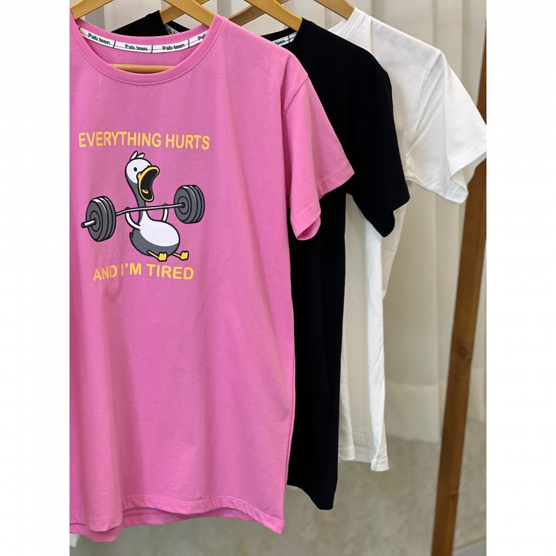 تیشرت راحتی دخترانه و زنانه مدل اردک وزنه بردار