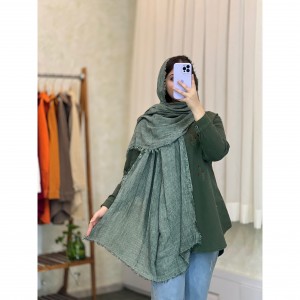 شال نخی راه راه چهار طرف ریش دار کد 1515