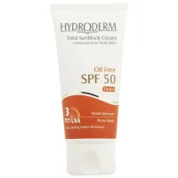 کرم ضد آفتاب هیدرودرم بژ متوسط مناسب برای پوست چرب و جوش دار SPF 50 وزن 50 گرمی