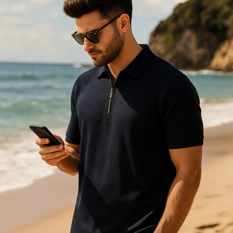 پولوشرت ببسکوییتی پنبه کبریتی نیم زیپ۱٠۱۱