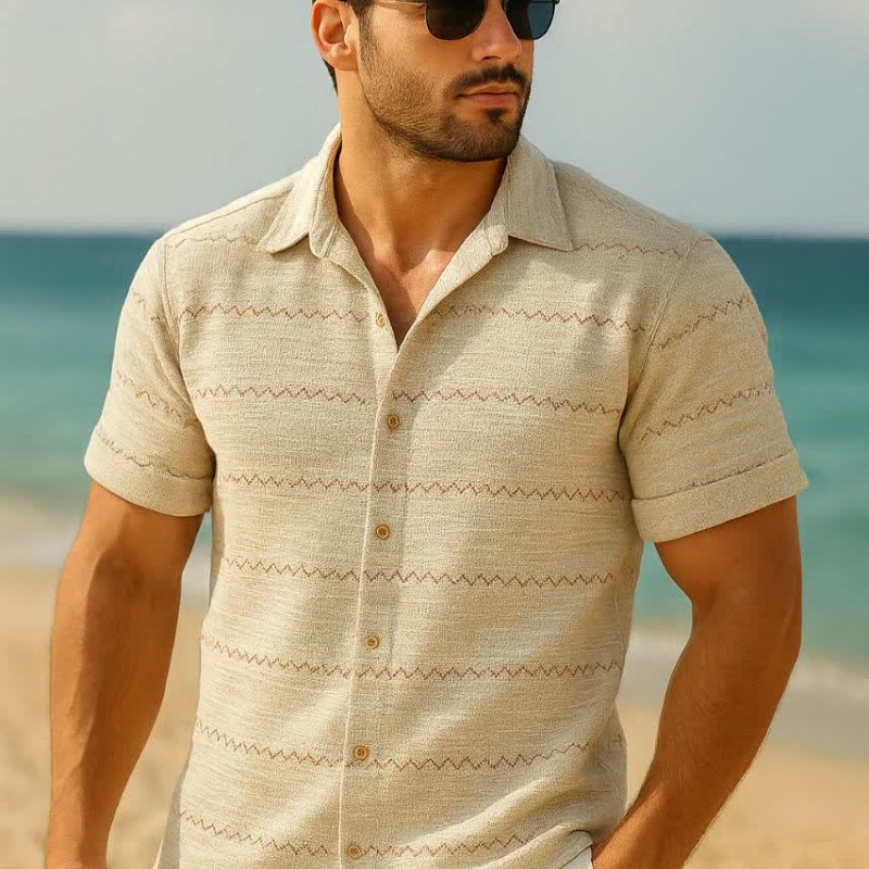 پیراهن ژاکارد مردانه روشن|پائیزه|شیک و باکیفیت| پاییزه|پوشاک پویاک|کد۹۴۷