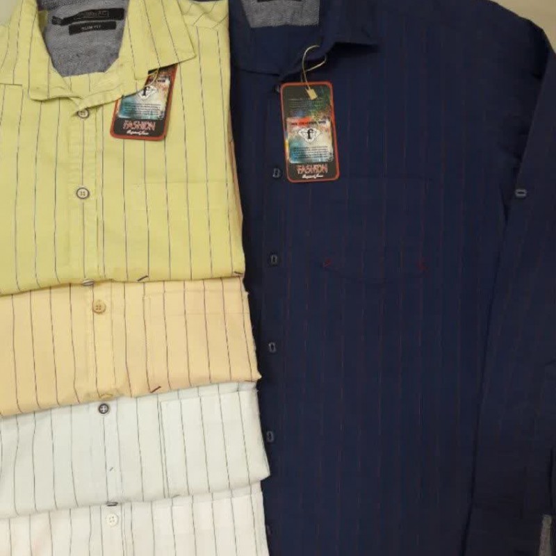 پیراهن مردانه راه‌راه تک جیب | پیراهن نخی کشی باکیفیت | پوشاک پویاک کد267