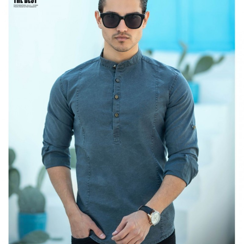 پیراهن کوتینگ جلوبسته مردانه آستین بلند | پیراهن نخی سنگشور شیک | پوشاک پویاک