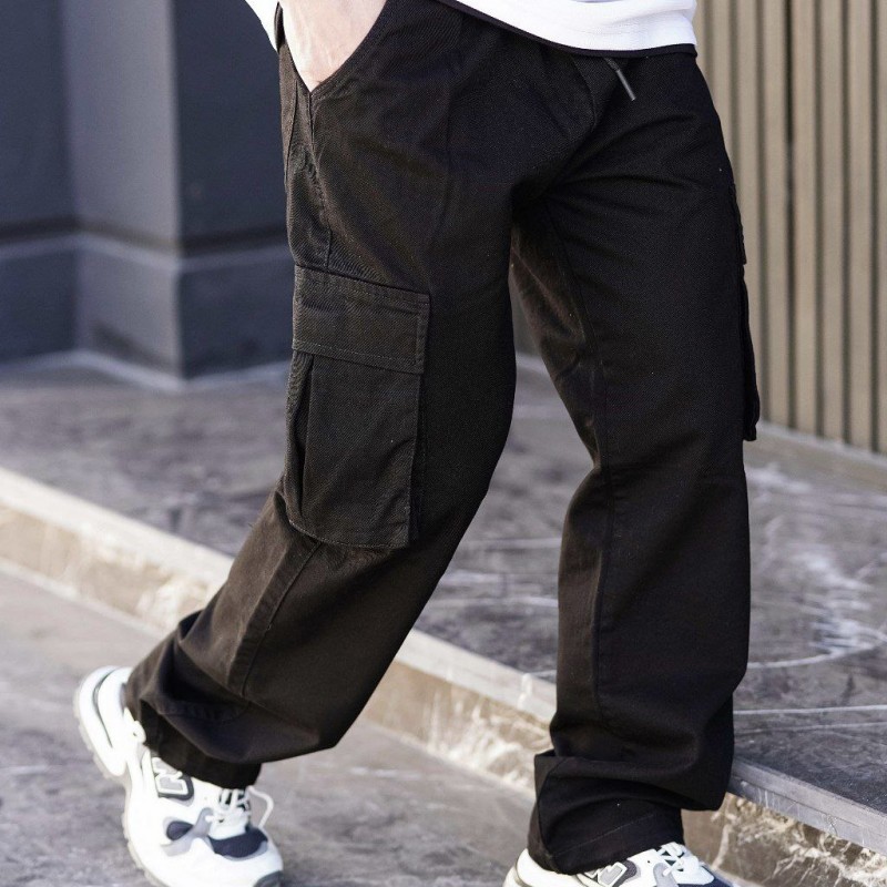 شلوار کارگو ۶ جیب مردانه کد B4032 | کتان پنبه اعلا با کپ آزاد و دمپای استپر دار