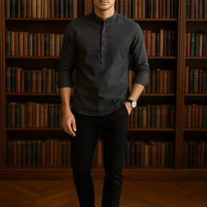 پیراهن کوتینگ جلوبسته مردانه آستین بلند | پیراهن نخی سنگشور شیک | پوشاک پویاک