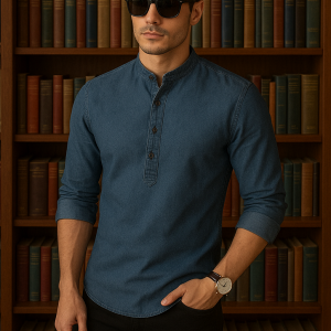 پیراهن کوتینگ جلوبسته مردانه آستین بلند | پیراهن نخی سنگشور شیک | پوشاک پویاک