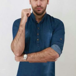 پیراهن جین جلو بسته مردانه|آستین کوتاه | پیراهن پنبه کش چهارفصل | پوشاک پویاک