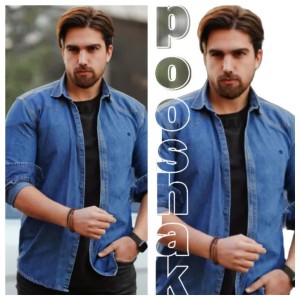 پیراهن جین پنبه‌ای مردانه نخ‌طلایی | پارچه ۱۰۰٪ پنبه بدون کش | کیفیت اعلا|621