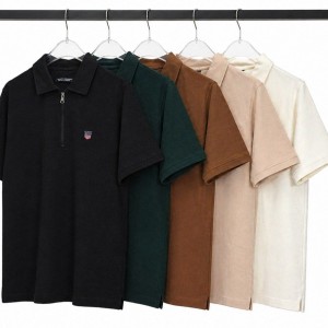 پولوشرت حصیری پنبه مردانه نیم زیپ کد 1039 – خنک، لطیف، سایزبزرگ (XL تا 4XL), گلدوزی گانت