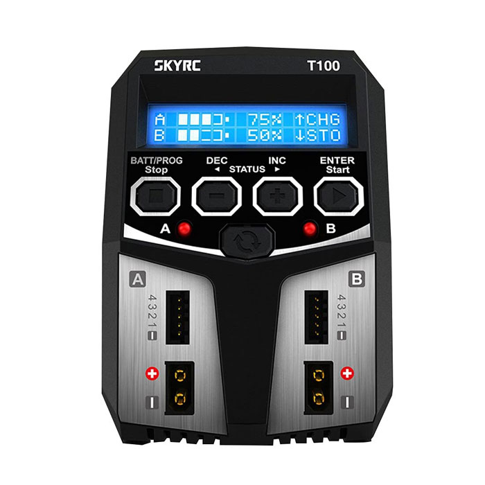 شارژر باتری SKYRC T100 DUAL دو بانده  | ۱۰۰ وات با دو خروجی مستقل و صفحه نمایش LCD