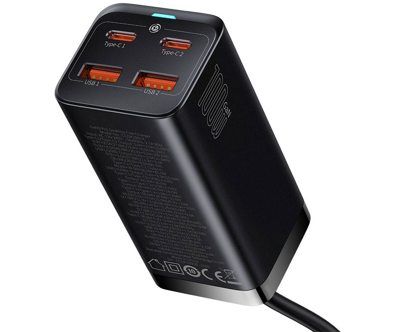 شارژر سوپر فست شارژ تایپ‎‌سی و یو‌اس‌بی 100 وات بیسوس Baseus GaN3 Pro Desktop CCGP000101