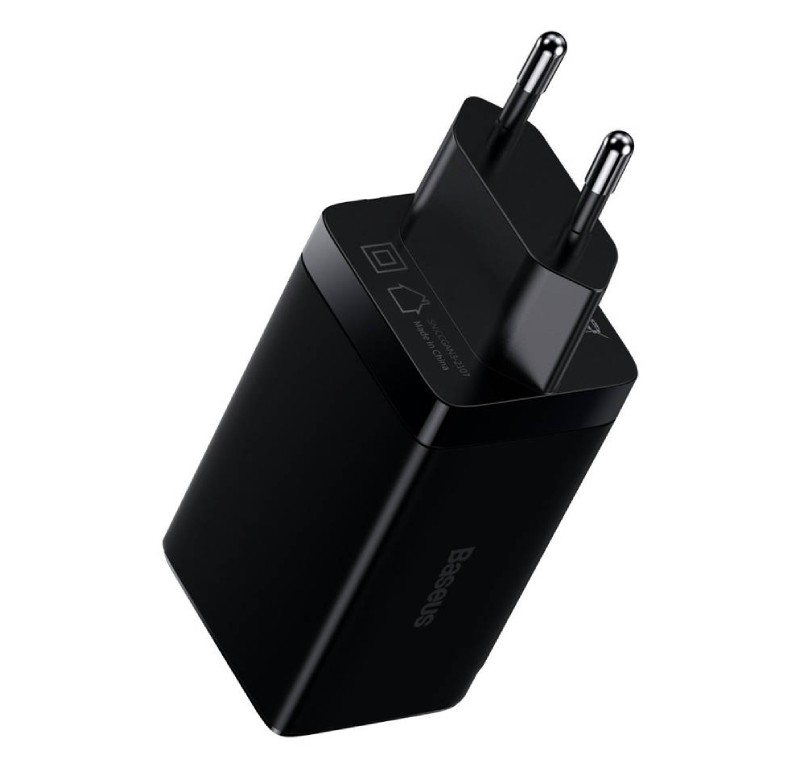 شارژر دیواری فست شارژ دو پورت تایپ‌سی و یک پورت یو‌اس‌بی + کابل شارژ بیسوس BASEUS GaN3 Pro Fast Charger 2C+U 65W w/USB-C to USB-C cable (CCGP050101)