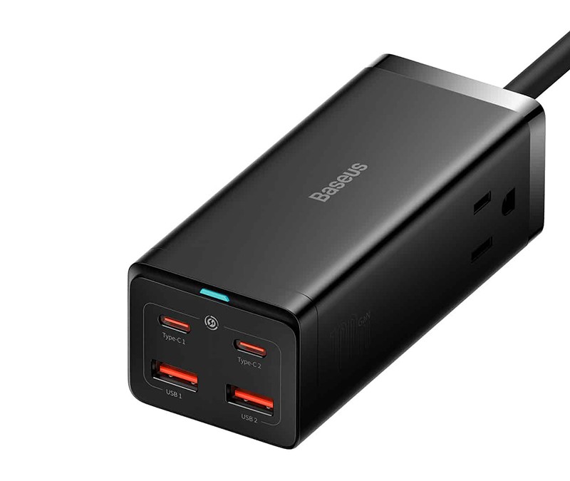 شارژر و چندراهی برق سوپر فست شارژ 100 وات با کابل تایپ‌سی 100 وات یک متری بیسوس Baseus GaN3 Pro Desktop 2AC+2U+2C 100W PSZM000301