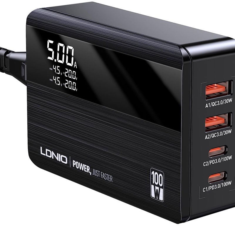 پاور هاب سوپر فست شارژ تایپ سی و یو اس بی 100 وات الدنیو LDNIO A4809C 100W GaN Super Fast Charger