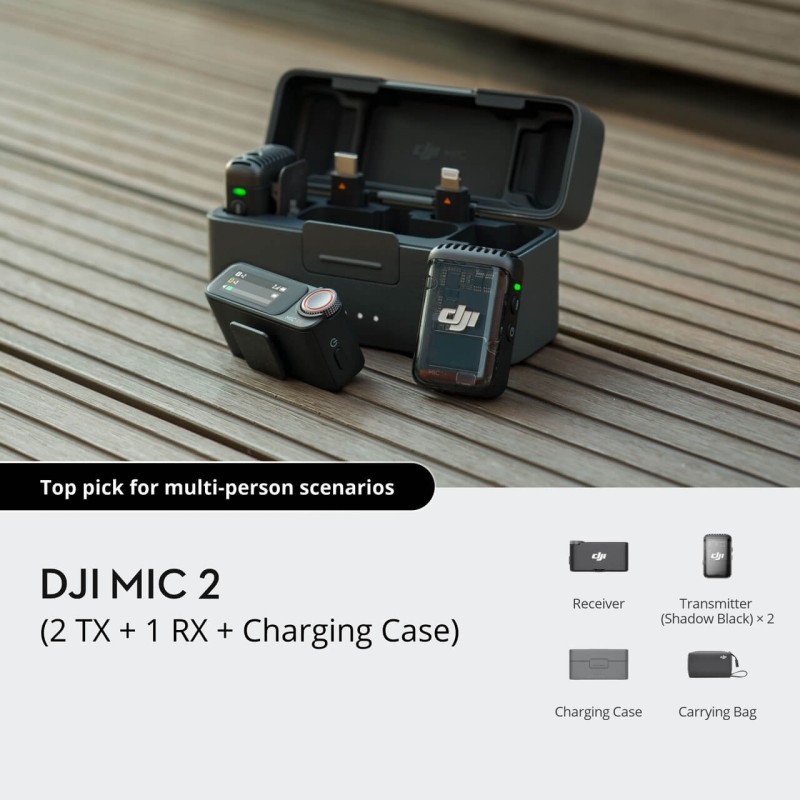 کیت میکروفون بی سیم دی‌جی‌آی مدل میک2 - DJI Mic 2 (2 TX + 1 RX + Charging Case)
