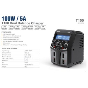 شارژر باتری SKYRC T100 DUAL دو بانده  | ۱۰۰ وات با دو خروجی مستقل و صفحه نمایش LCD