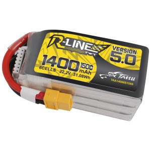 باتری Tattu R-Line Version 5.0 1400mAh 6S 150C LiPo XT60 | باتری حرفه‌ای FPV
