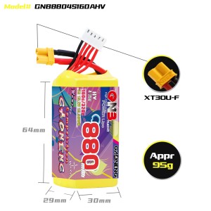 باتری GNB LiHV 4S 880mAh 160C XT30 | باتری حرفه‌ای FPV برند Gaoneng
