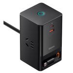 شارژر دیواری و آداپتور برق سوپر فست شارژ 65 وات با کابل تایپ سی جمع شونده بیسوس Baseus Gan5 Pro Digital Power Strip PSLR000001